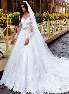 Crystal Elegant Lace Princess Long-Sleeve Wedding Dresses UK_2