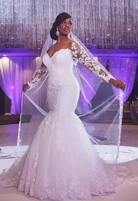 Elegant Off-the-shoulder Long Sleeve Sexy Mermaid Wedding Dress With Appliques BO7238_1