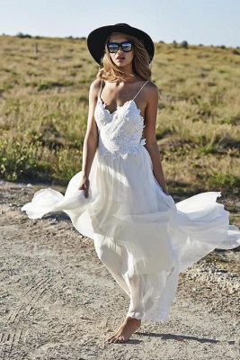 Simple Spaghetti Straps  Wedding Dresses UK Appliques Beach Bridal Gowns_1