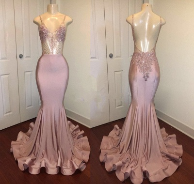 Pink Beads Spaghetti Strap Prom Dress UK | Mermaid Prom Dress UK_3