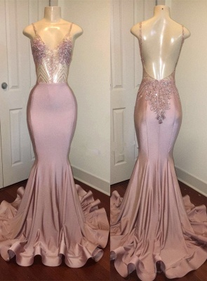 Pink Beads Spaghetti Strap Prom Dress UK | Mermaid Prom Dress UK_1
