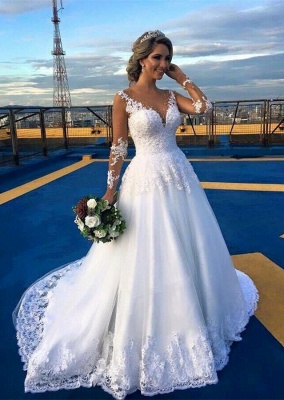 Gorgeous Long Sleeve V-Neck Wedding Dress Lace Appliques BA6360_2