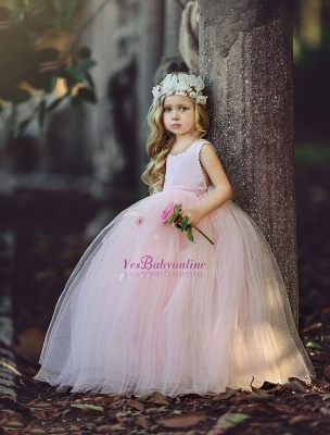 Ball-Gown Long Pink Cute Flower Girl Dresses BA6882_3