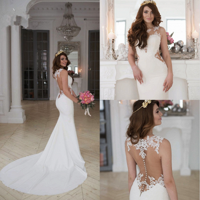 Stunning Sleeveless lace Sexy Mermaid Wedding Dress Zipper Button Back BA3691_5
