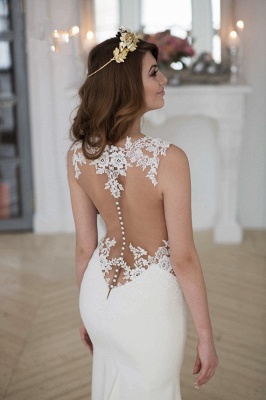 Stunning Sleeveless lace Sexy Mermaid Wedding Dress Zipper Button Back BA3691_6