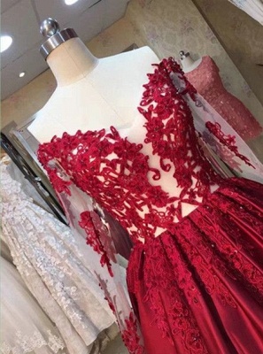 Lace-Appliques Off-the-Shoulder Puffy Red Long-Sleeves Prom Dress UKes UK BA5004_2