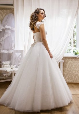 Modern Bateau Sleeveless Tulle Lace Wedding Dress Floor-length Lace-Up_2