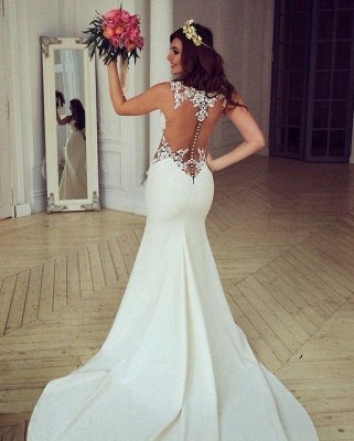 Stunning Sleeveless lace Sexy Mermaid Wedding Dress Zipper Button Back BA3691_2