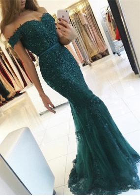 Off-the-Shoulder Prom Dress UK | Lace Appliques Evening Gowns_7