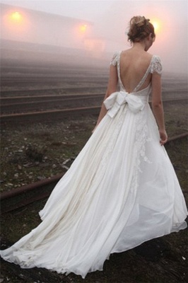 Elegant Summer Beach Wedding Dresses UK Cap Sleeve Lace Long  Bridal Gowns_4