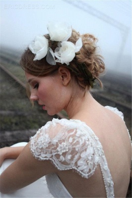 Elegant Summer Beach Wedding Dresses UK Cap Sleeve Lace Long  Bridal Gowns_5