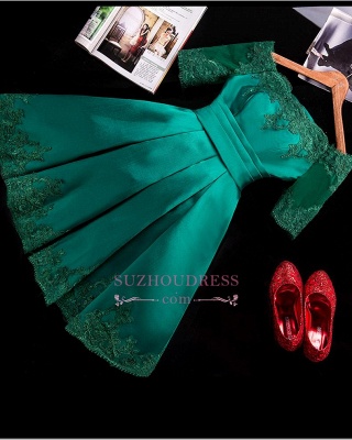 Lace Green Short Appliques Charming Half-Sleeve Homecoming Dress UK BA3856_1
