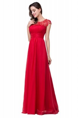 Red Chiffon Lace Prom Dress UK Zipper Illusion Cap Sleeve Long Evening Dress_3