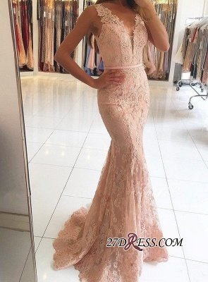 Mermaid Long Lace Elegant Pink Evening Dress UKes UK BH354_4