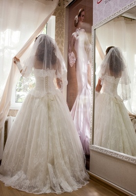 Elegant Strapless Lace Wedding Dress Sleeveless Lace-up Bridal Gown_3