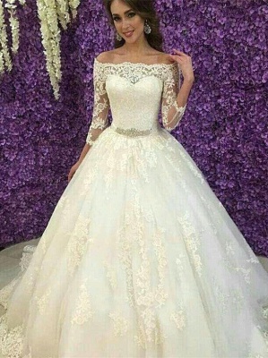 Princess Off-the-Shoulder Long Sleeve Wedding Dress Lace Tulle_1