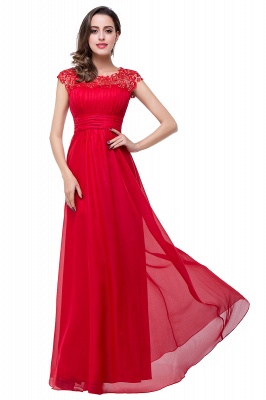 Red Chiffon Lace Prom Dress UK Zipper Illusion Cap Sleeve Long Evening Dress_8