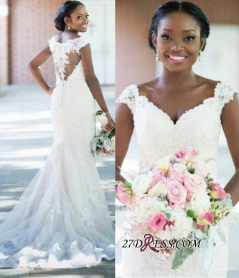 Sheath Elegant Tulle Lace  V-neck Sleeveless Long-Train Wedding Dress_2
