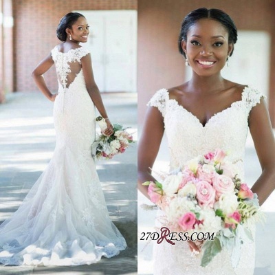 Sheath Elegant Tulle Lace  V-neck Sleeveless Long-Train Wedding Dress_1