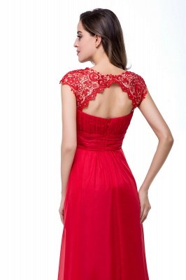 Red Chiffon Lace Prom Dress UK Zipper Illusion Cap Sleeve Long Evening Dress_6