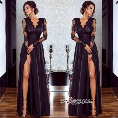 Lace Long Prom Dress UK | Long Sleeve Evening Gowns With Split_2