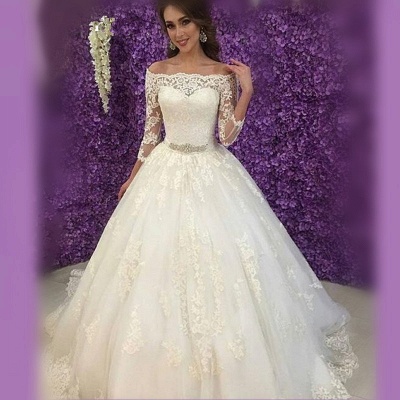 Princess Off-the-Shoulder Long Sleeve Wedding Dress Lace Tulle_4