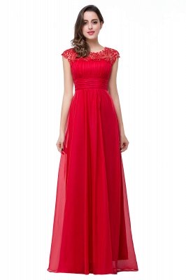 Red Chiffon Lace Prom Dress UK Zipper Illusion Cap Sleeve Long Evening Dress_1