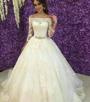 Princess Off-the-Shoulder Long Sleeve Wedding Dress Lace Tulle_3