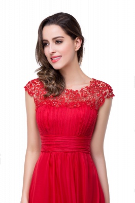 Red Chiffon Lace Prom Dress UK Zipper Illusion Cap Sleeve Long Evening Dress_7