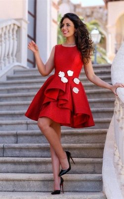 Short Sleeveless Red Elegant Flowers Homecoming Dress UK_1