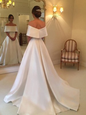 Simple White Off-the-shoulder A-line Wedding Dress | Elegant Bridal Gown_3