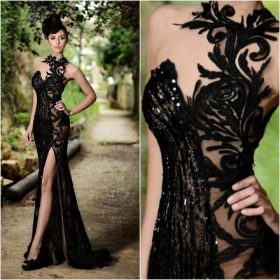 Elegant Black Prom Dress UK| Mermaid Evening Dress UK With Slit_5