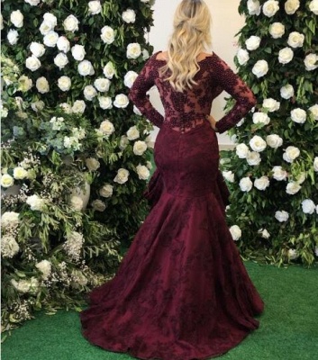 Sexy Long Sleeve Burgundy Evening Dress UK Mermaid Lace Appliques BMT_4