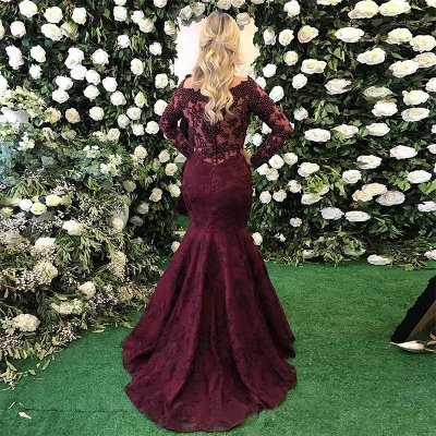 Sexy Long Sleeve Burgundy Evening Dress UK Mermaid Lace Appliques BMT_5