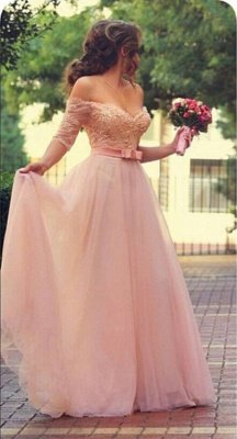 Lovely Princess Beadings Tulle Half Sleeves Long Prom Dress UK_1