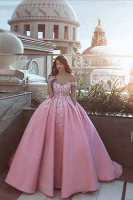 Gorgeous Off-the-Shoulder Princess candy Pink Evening Dress UK With Appliques BA7675_1