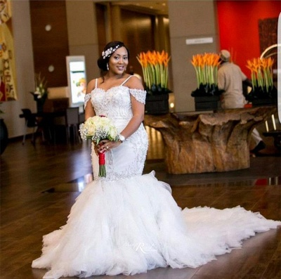 Plus-Size Lace Cap-Sleeve Appliques Sexy Mermaid Gorgeous Wedding Dress_2