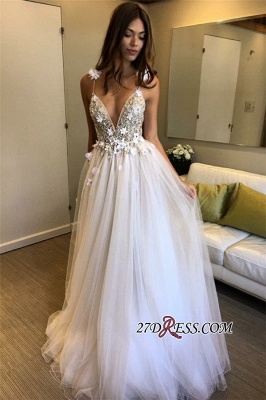 V-Neck A-line Appliques Evening Gowns | Sleeveless Prom Dress UK_2