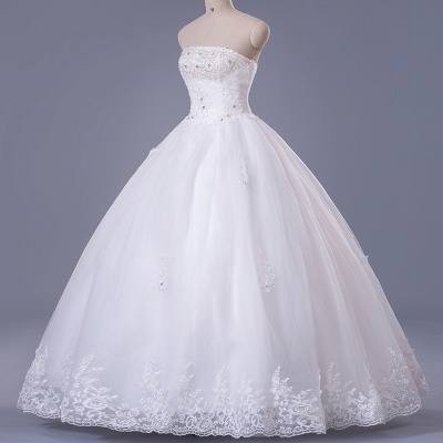 Elegant Strapless Sleeveless Wedding Dress Ball Gown With Lace Beadss_1