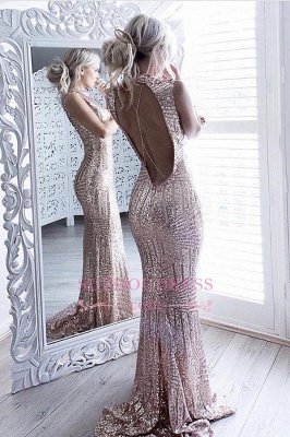 Sheath Sparkling Open-Back High-Neck Sequins Sleeveless Elegant Prom Dress UK JJ0158_1