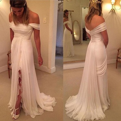 Long Wedding  Off-the-Shoulder Split Lace Dress Zipper_2