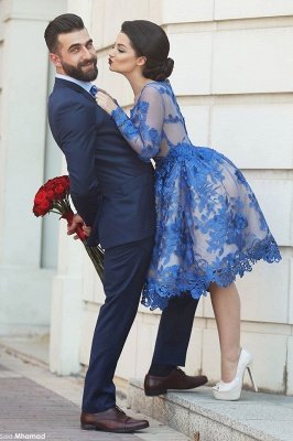 Delicate Ruyal Blue Appliques Prom Dress UK Long Sleeve_2