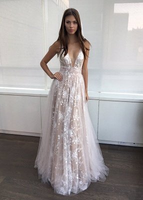 A-line Layers Elegant Lace-Appliques Deep-V-Neck Prom Dress UKes UK_2